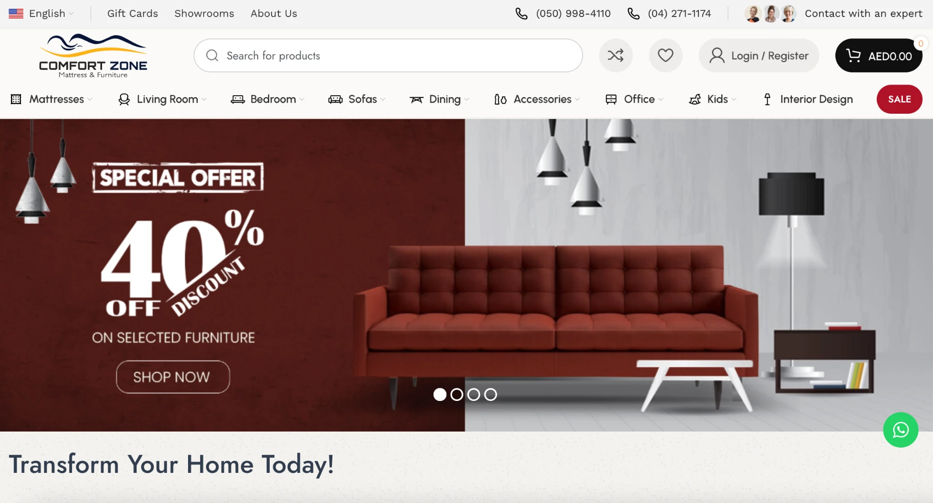 Comfort Zone e-commerce homepage