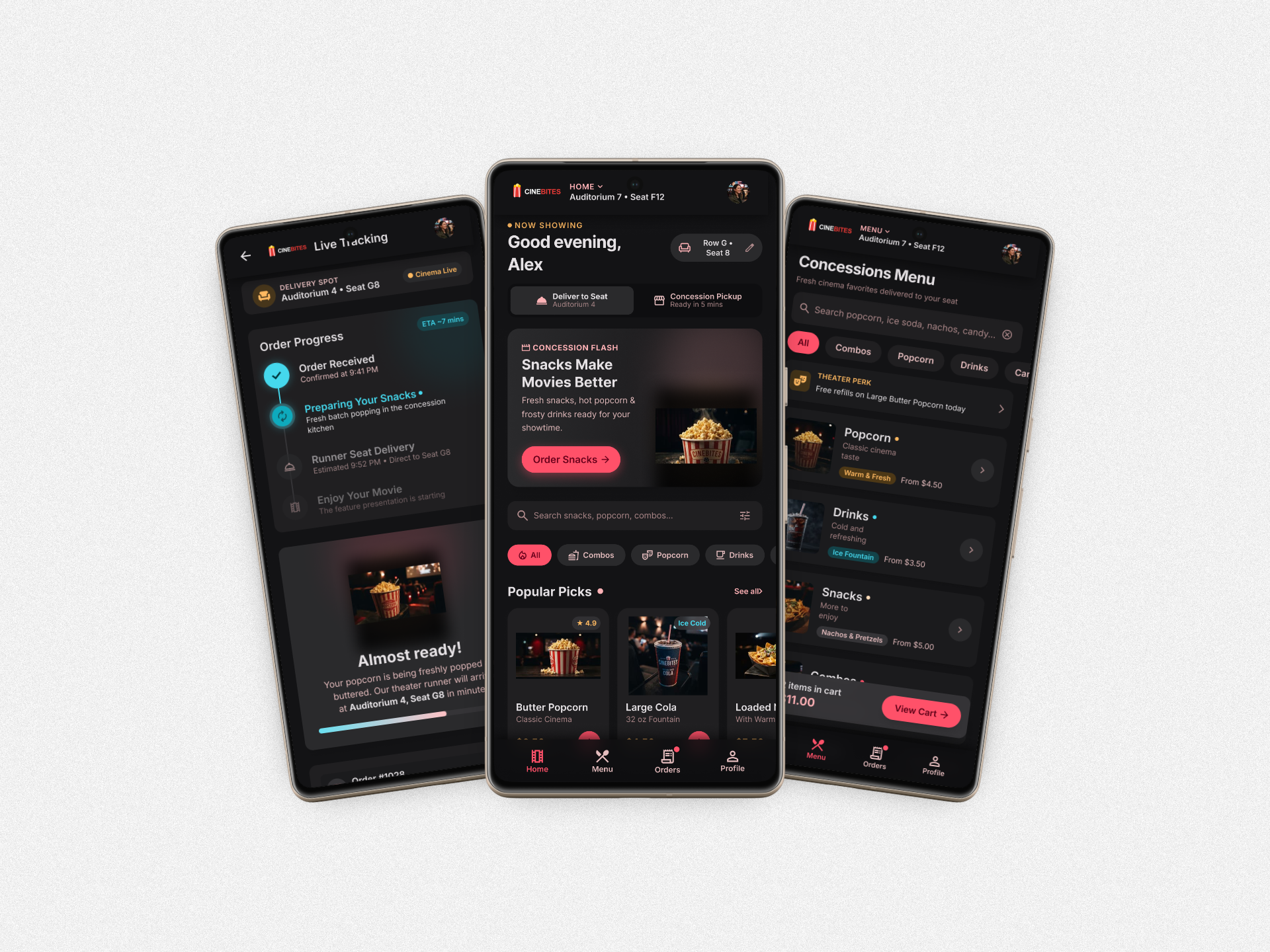 Snack Ordering App mobile screens